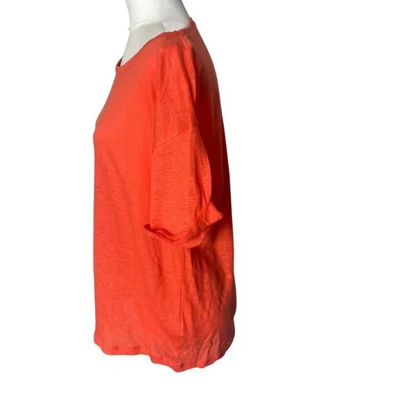 J.Crew 100% Linen Tee Crew Neck Orange Color Size Large - Picture 2 of 10